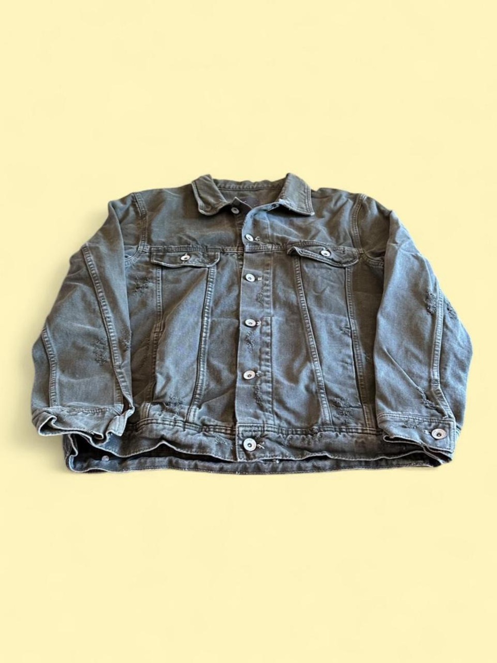 Zara Distressed Denim Jacket Olive Green Men’s Large Trucker Style